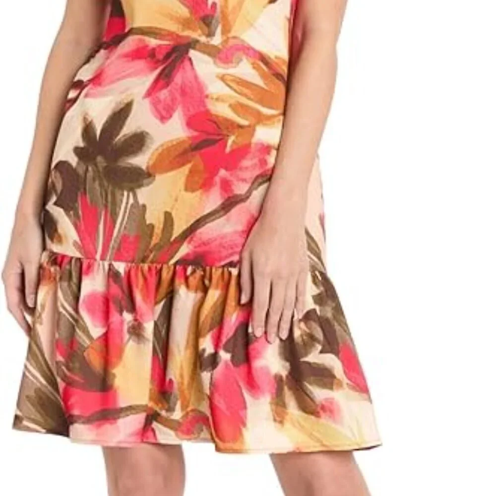 🆕 NWT R&M Richards Plus Size Coral Floral Dress 🌸 Ruffle Sleeve Church Wedding